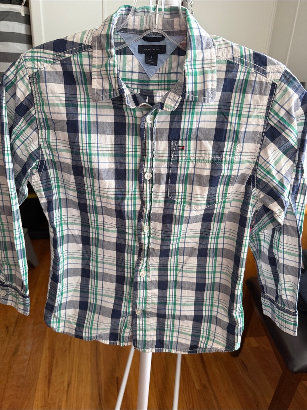 Tommy Hilfiger Boy’s Blue & Green Plaid Button-Up Shirt